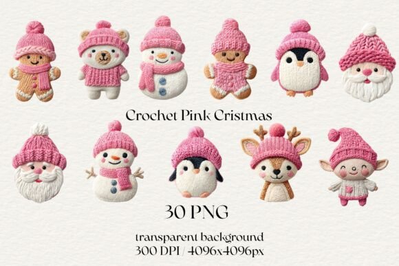 30 Pink Christmas Crochet PNG Bundle Review for Illustrations