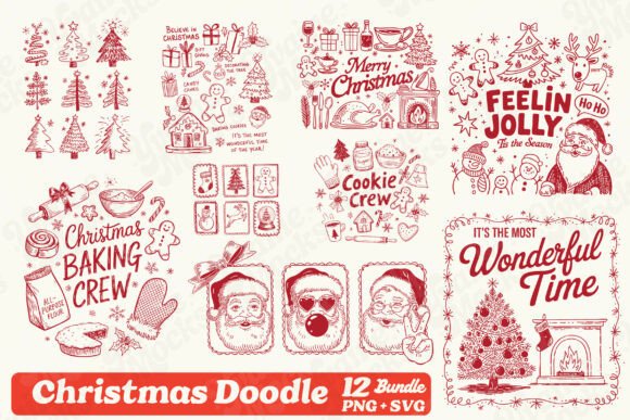 Christmas Doodles SVG Bundle Sublimation Illustrations