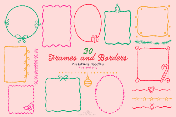 Christmas Frames Borders Line Art Illustrations