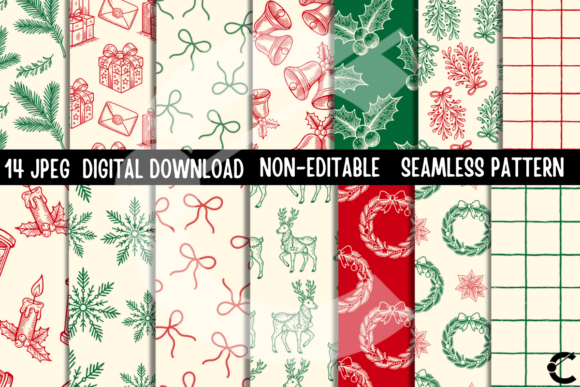 Christmas Lineart Seamless Pattern Pack: Illustrations for Crafters