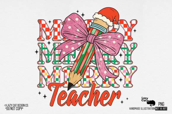 Christmas Merry Teacher PNG & Illustrations