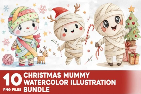 Christmas Mummy Watercolor Bundle: Illustrations for Holiday Branding