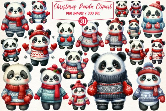 Christmas Panda Clipart Bundle for Illustrations
