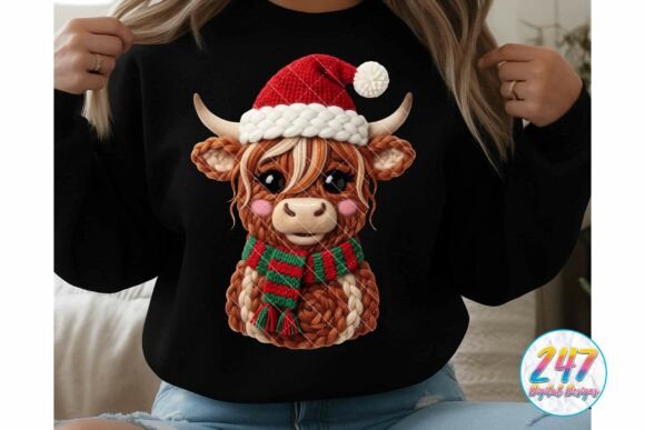 Crochet Yarn Christmas Highland Cow PNG