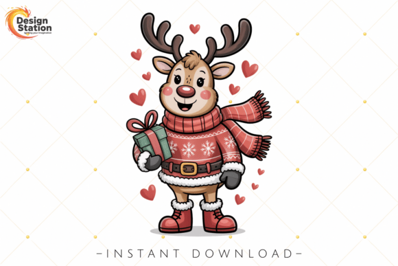 Cute Reindeer Christmas Gift PNG Illustrations Review