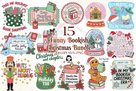 Funny Bookish Christmas Quotes SVG PNG in Illustrations