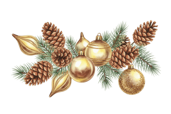 Golden Christmas Decorations Festive Illustrations Review