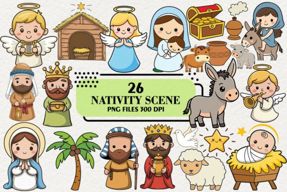 Kawaii Christmas Nativity Scene Clipart for Digital Product Creators