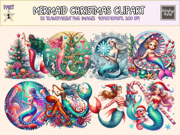 Mermaid Christmas Clipart for Modern Illustrations