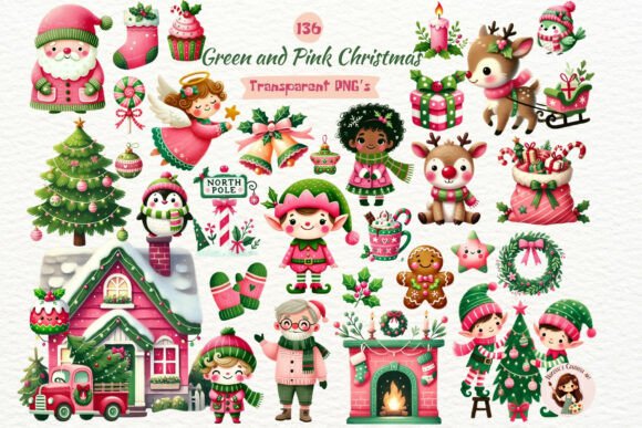 Pink and Green Christmas Clipart Bundle Review