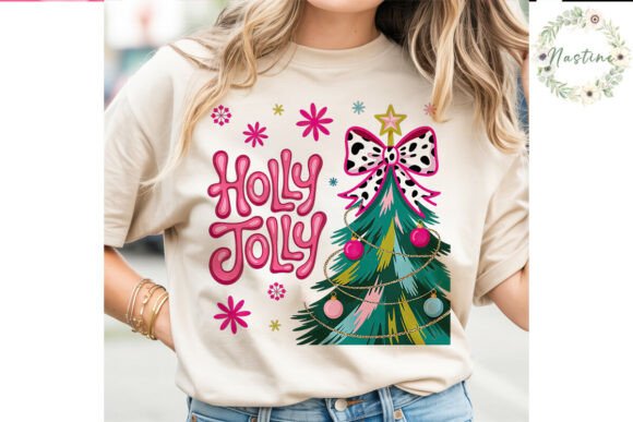 Pink Holly Jolly Christmas Tree PNG Illustrations