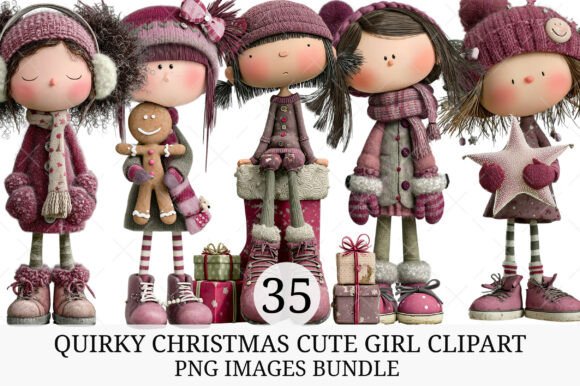 Quirky Christmas Cute Girl Clipart: Editorial Review for Illustrations