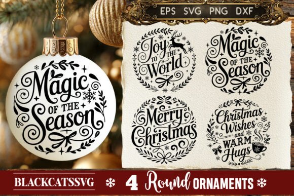 Round Christmas Ornament SVG 4 Designs: Illustrations for Crafters