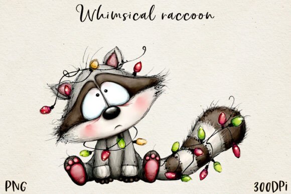 Whimsical Christmas Raccoon Clipart PNG
