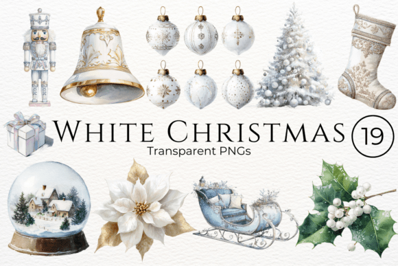 White Christmas Watercolor Clipart for Illustrations